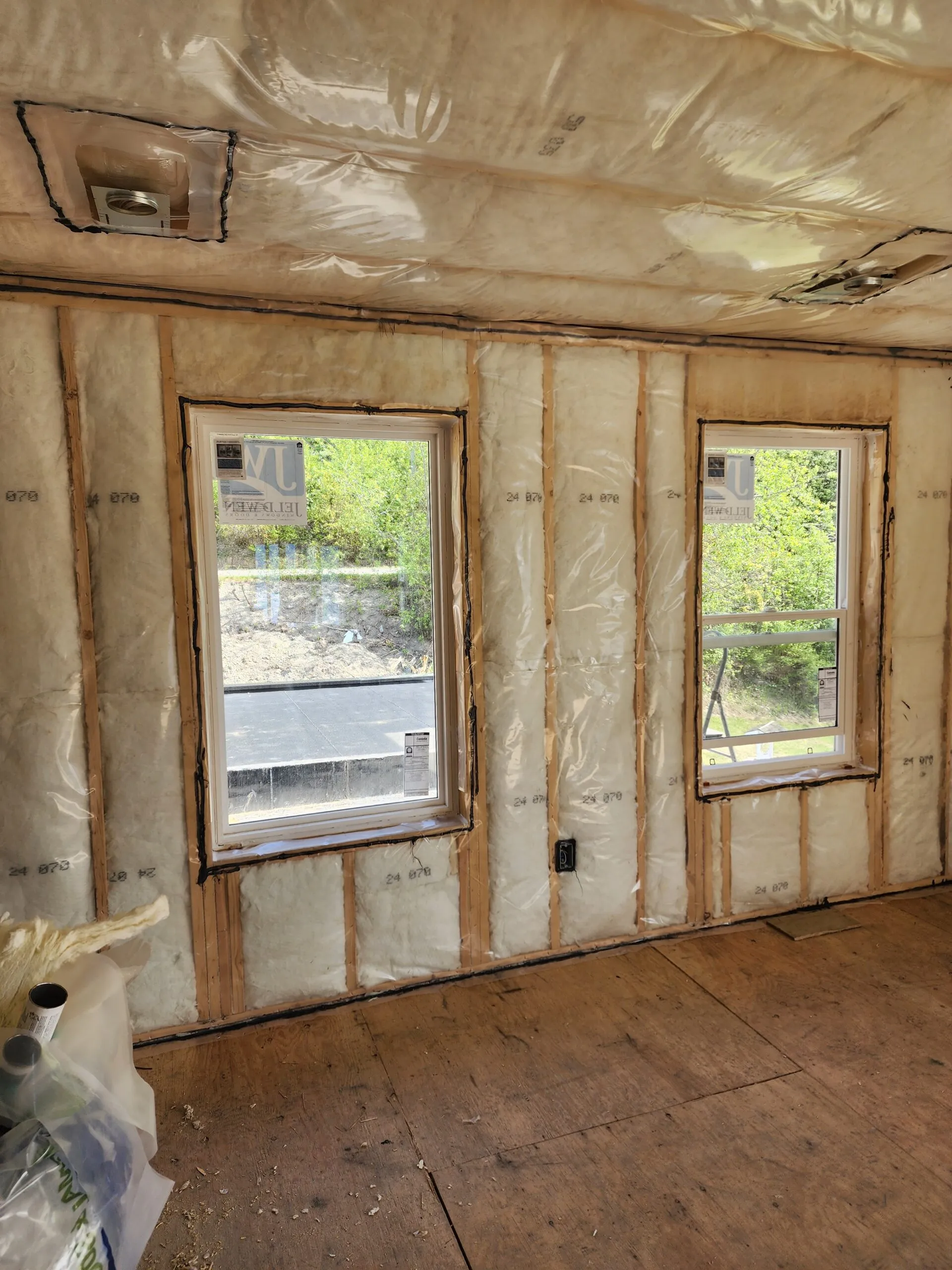 Sealed and insulated wall assembly on a Vernon Insulation Solutions job site