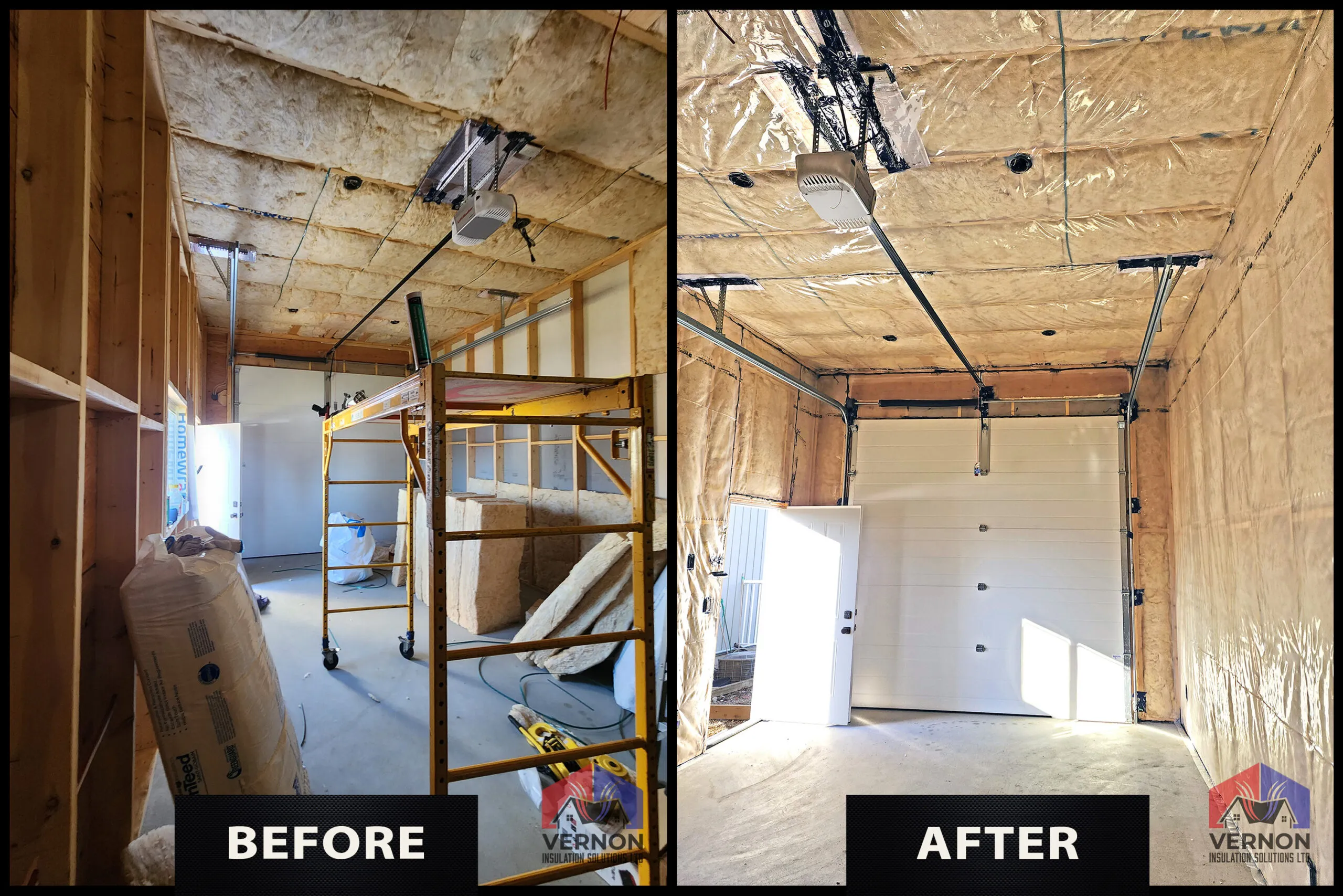 Before and after: building interior transformed with insulation and vapour barrier