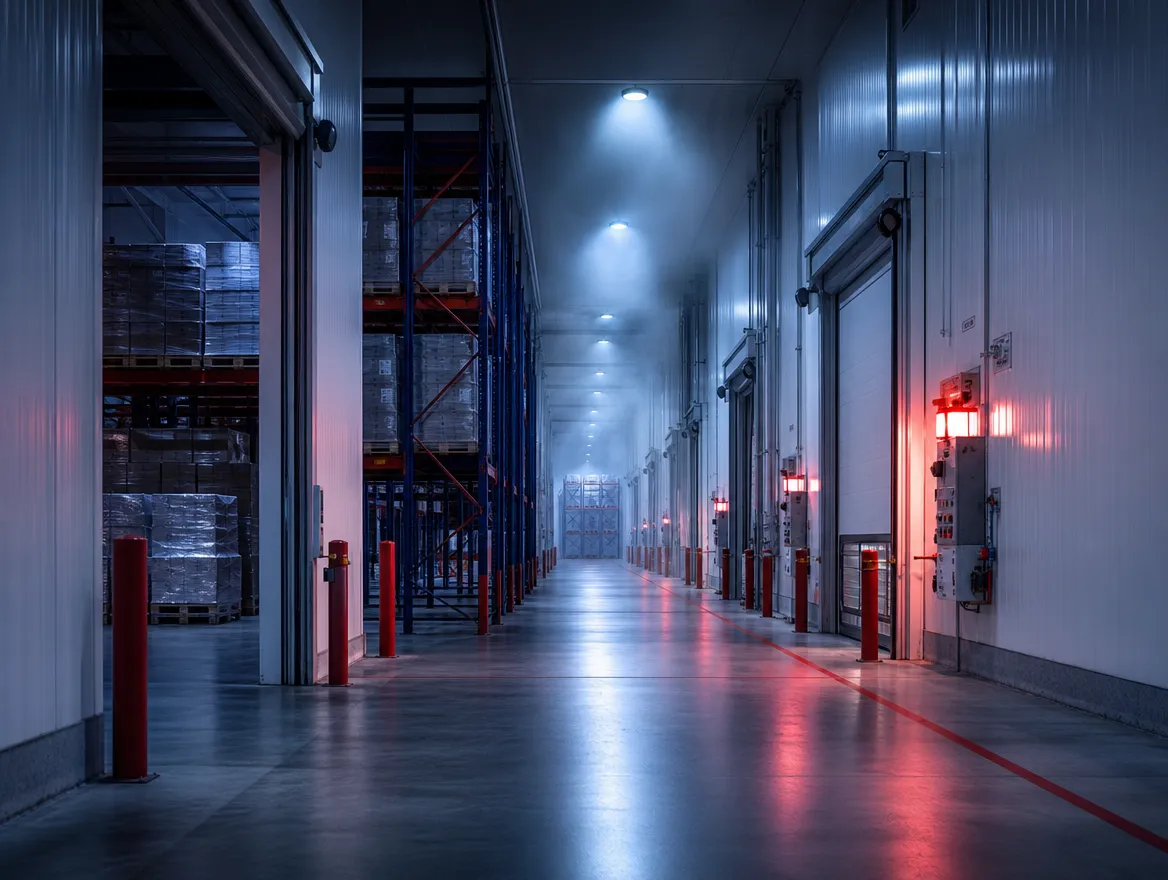 Cold storage warehouse interior with insulated panel walls